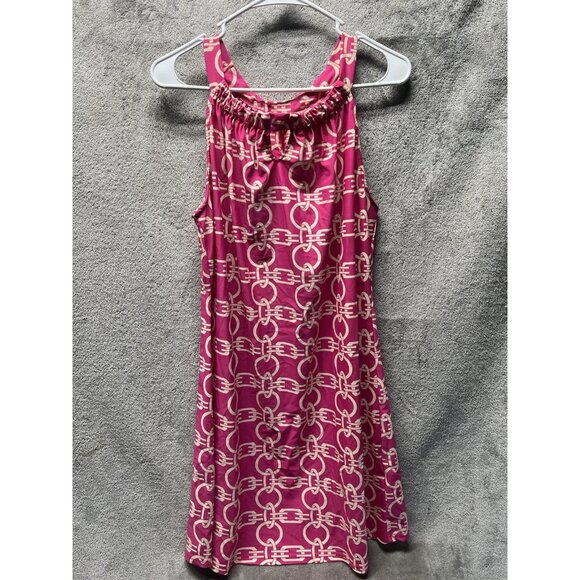 Aryeh Women's Large Pink Abstract Print Sleeveless Shift Dress SPF 50+ Travel - Picture 1 of 4